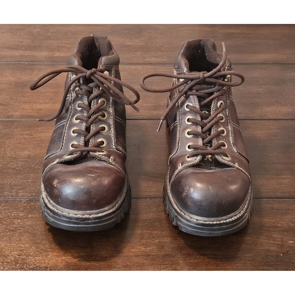 Vintage 90s Y2K Streetwear Mens 10.5 M Chunky Leather Platform Boots Shoes Brown - Picture 5 of 8